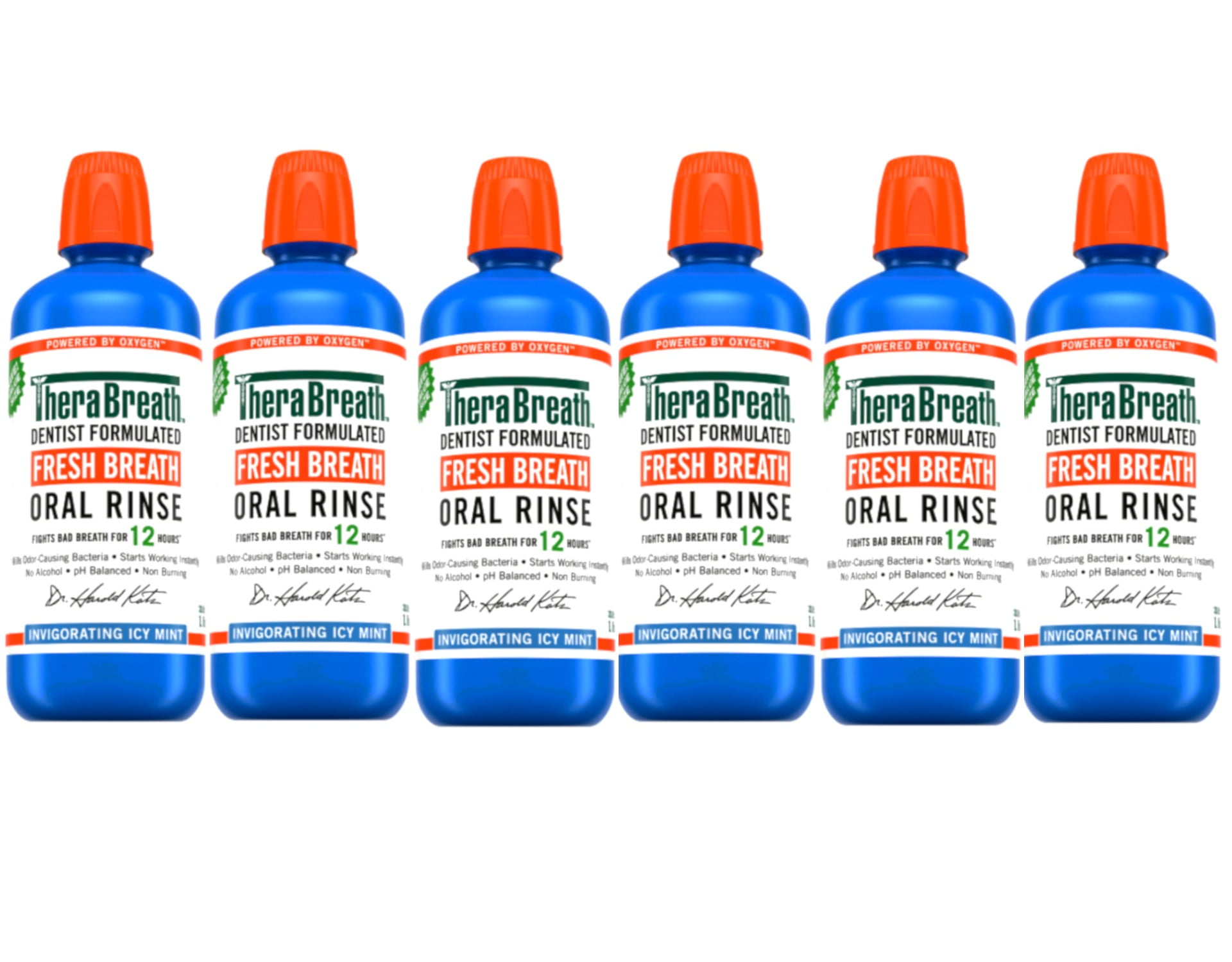 6 Pack - TheraBreath Fresh Breath Mouthwash, Icy Mint, Alcohol-Free, 1 Liter (33.8 fl oz)