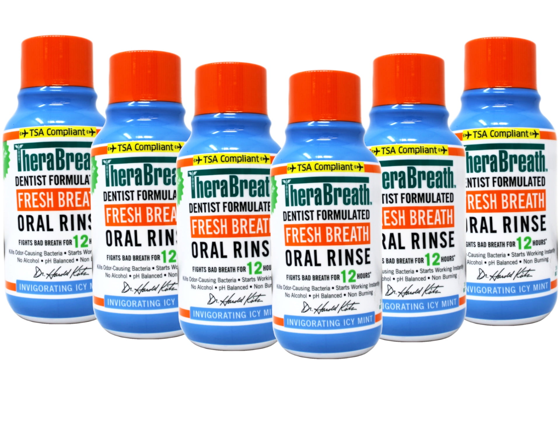 6 Pack - TheraBreath Fresh Breath Mouthwash, Icy Mint, Alcohol-Free, Travel Size, 3 fl oz