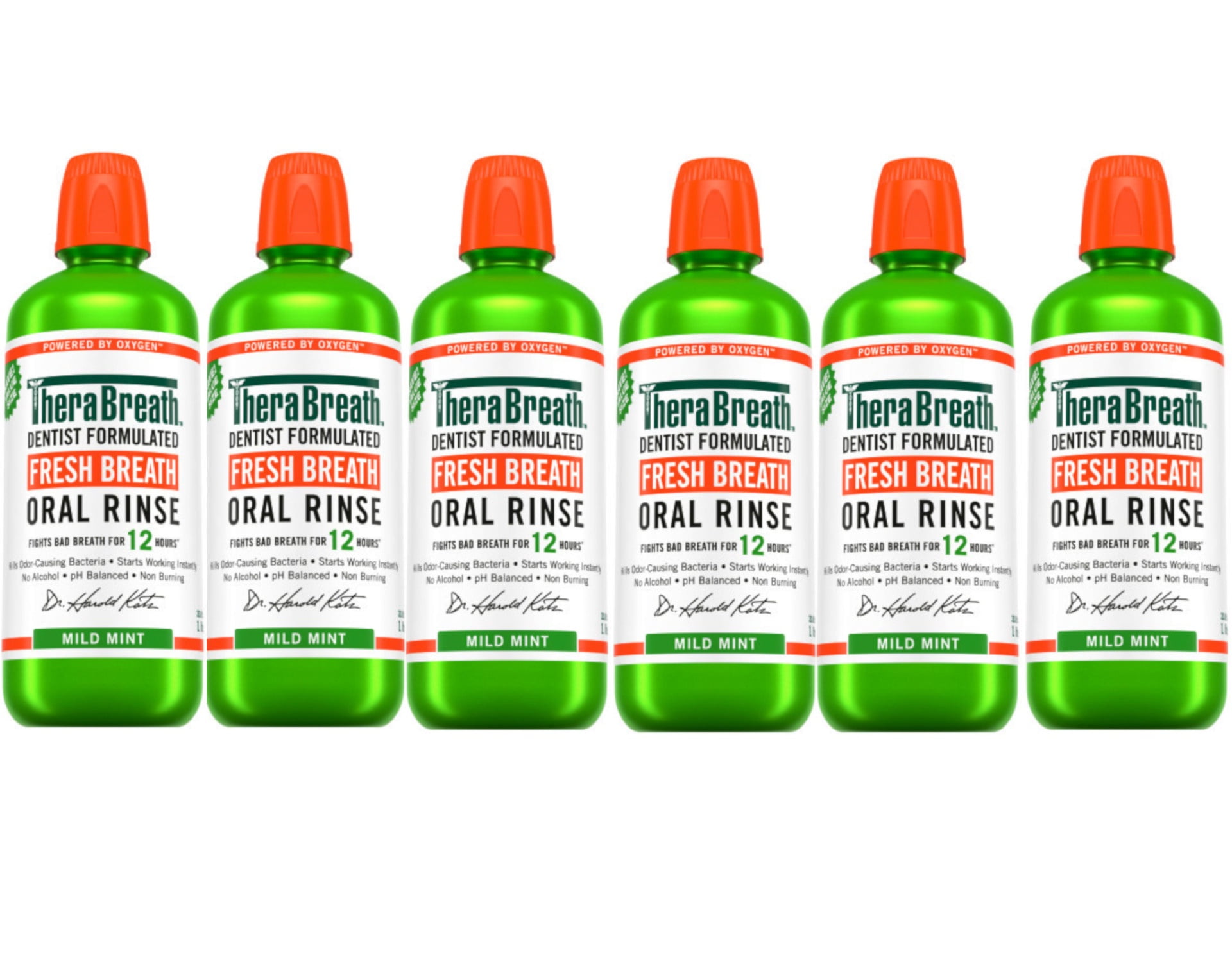 6 Pack - TheraBreath Fresh Breath Mouthwash, Mild Mint, Alcohol-Free, 1 Liter (33.8 fl oz)
