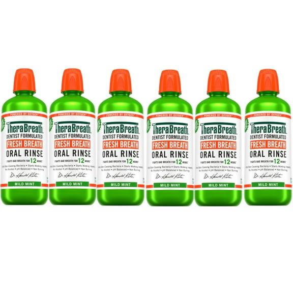 6 Pack - TheraBreath Fresh Breath Mouthwash, Mild Mint, Alcohol-Free, 1 Liter (33.8 fl oz)