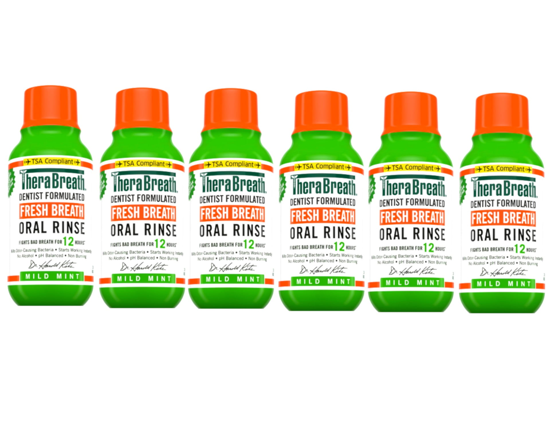 6 Pack - TheraBreath Fresh Breath Mouthwash, Mild Mint, Alcohol-Free, Travel Size, 3 fl oz