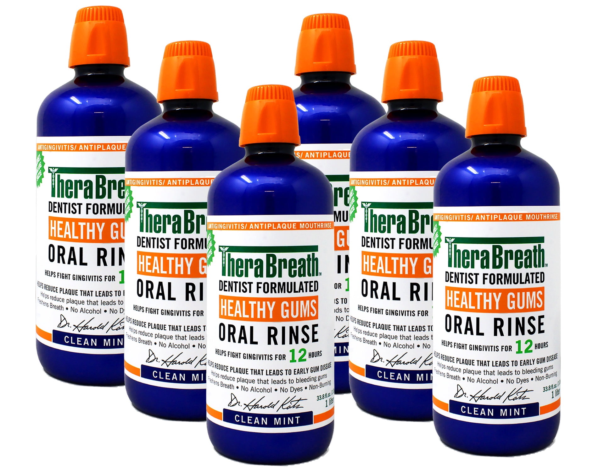 6 Pack - TheraBreath Healthy Gums Mouthwash, Clean Mint, Antigingivitis, 1 Liter (33.8 fl oz)