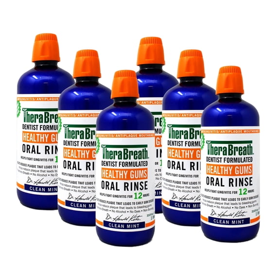 6 Pack - TheraBreath Healthy Gums Mouthwash, Clean Mint, Antigingivitis, 1 Liter (33.8 fl oz)
