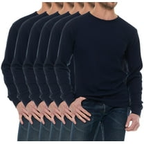 6 Pack Thermal Shirts for Men, Base Layer Tops Navy Bulk Wholesale, Cotton, Solid Colors, (2X-Large)