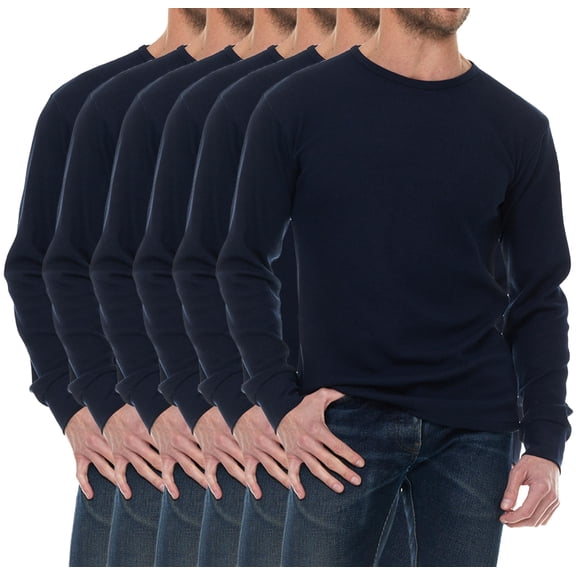6 Pack Thermal Shirts for Men, Base Layer Tops Navy Bulk Wholesale, Cotton, Solid Colors, (2X-Large)