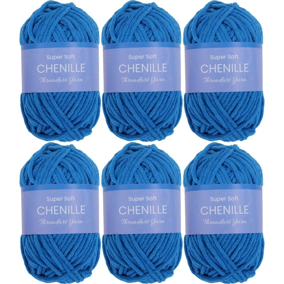 6 Pack ThreadArt Chenille Yarn for Crocheting, Knitting, Amigurumi, Super Soft Plush Velvet Yarn - 50 Gram 60 yds #5 Fluffy Yarn Skeins - Dark Turquoise