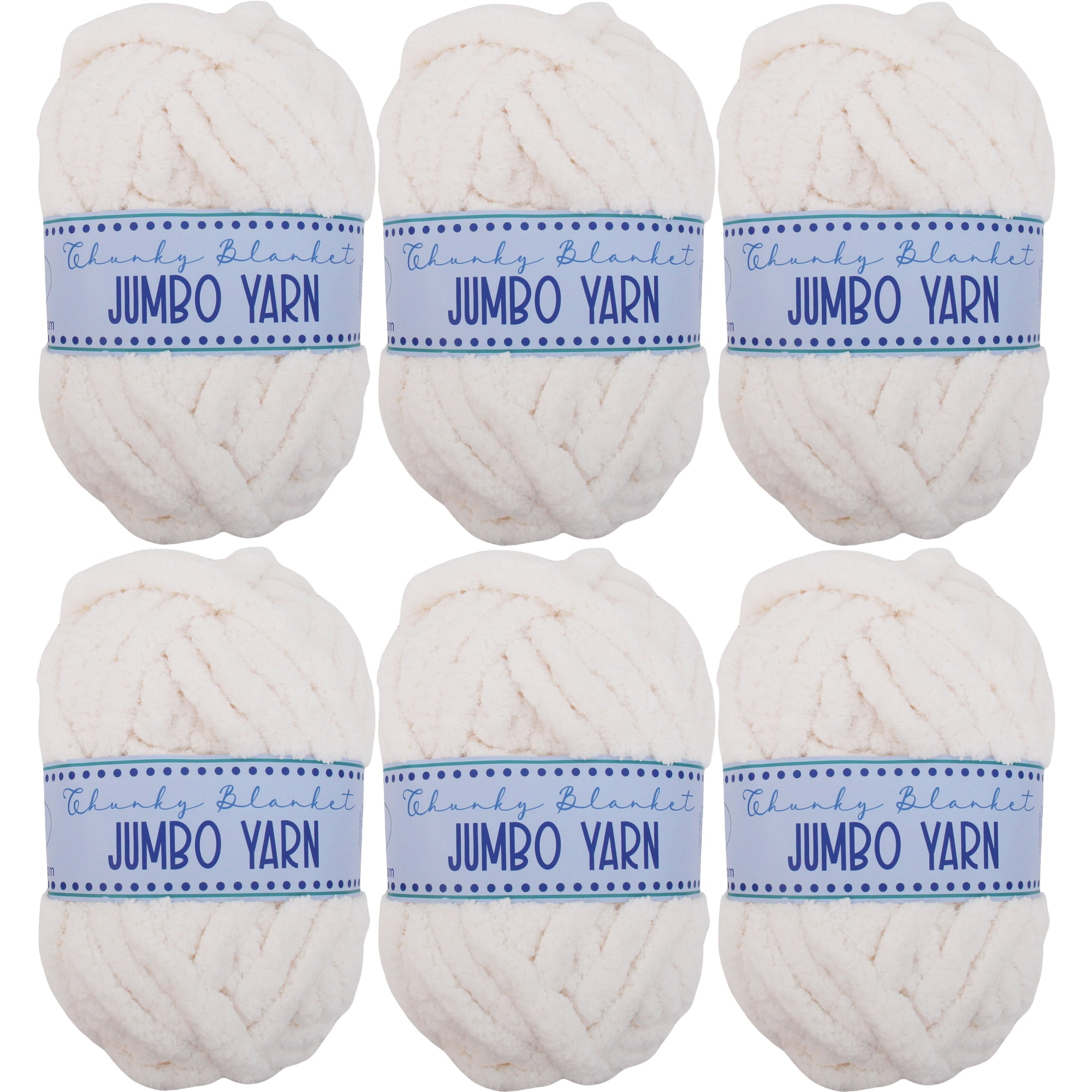 6 Pack ThreadArt Chunky Chenille Yarn for Hand Knitting – Jumbo Blanket Yarn, Soft Thick Polyester Chenille for Arm Knitting, DIY Throws, Pillows & Pet Beds – 26–27 Yards, 8 oz - White