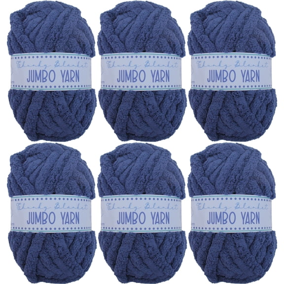 6 Pack ThreadArt Chunky Chenille Yarn for Hand Knitting – Jumbo Blanket Yarn, Soft Thick Polyester Chenille for Arm Knitting, DIY Throws, Pillows & Pet Beds – 26–27 Yards, 8 oz - Royal Blue