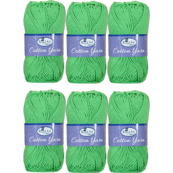 6 Pack Threadart 100% Pure Cotton Crochet Yarn | 50 gram Skeins | Worsted Medium #4 Yarn | 85 yds per Skein | 30 Colors Available | Green #3536