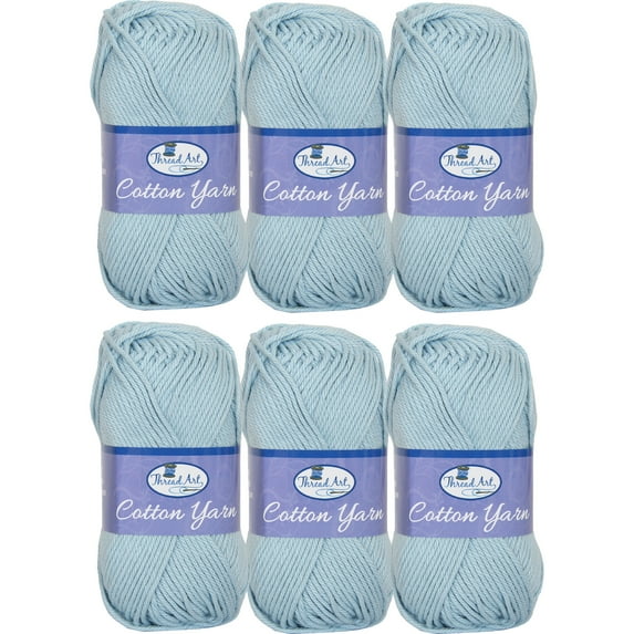 6 Pack Threadart 100% Pure Cotton Crochet Yarn | 50 gram Skeins | Worsted Medium #4 Yarn | 85 yds per Skein | 30 Colors Available | Lt. Blue #3541