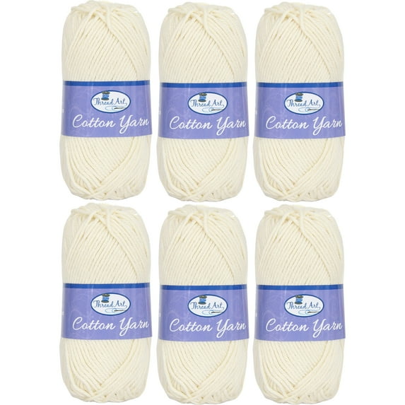 6 Pack Threadart 100% Pure Cotton Crochet Yarn | 50 gram Skeins | Worsted Medium #4 Yarn | 85 yds per Skein | 30 Colors Available | Natural #3504