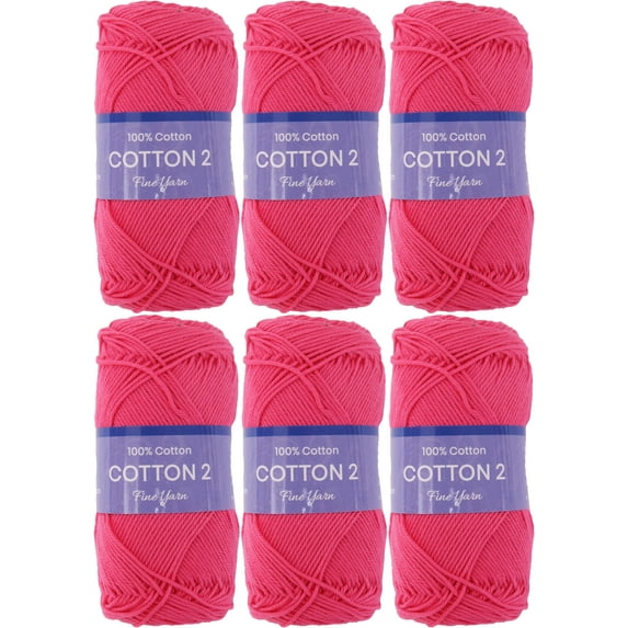 6 Pack Threadart 100% Pure Cotton Crochet Yarn Size 2 | Hot Pink | 50 gram Skeins | Fine #2 Yarn | 165 yds per Skein