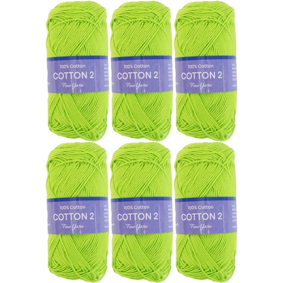 6 Pack Threadart 100% Pure Cotton Crochet Yarn Size 2 | Lime | 50 gram Skeins | Fine #2 Yarn | 165 yds per Skein