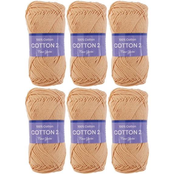 6 Pack Threadart 100% Pure Cotton Crochet Yarn Size 2 | Lt. Beige | 50 gram Skeins | Fine #2 Yarn | 165 yds per Skein