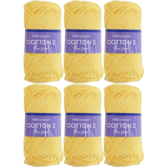 6 Pack Threadart 100% Pure Cotton Crochet Yarn Size 2 | Lt. Yellow | 50 gram Skeins | Fine #2 Yarn | 165 yds per Skein