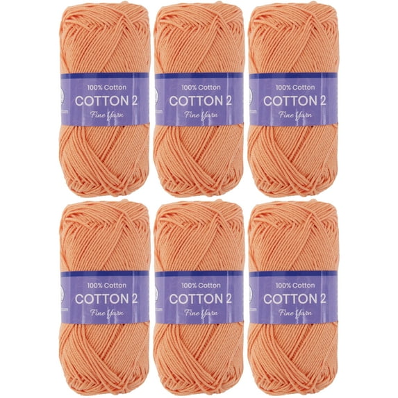 6 Pack Threadart 100% Pure Cotton Crochet Yarn Size 2 | Peach | 50 gram Skeins | Fine #2 Yarn | 165 yds per Skein