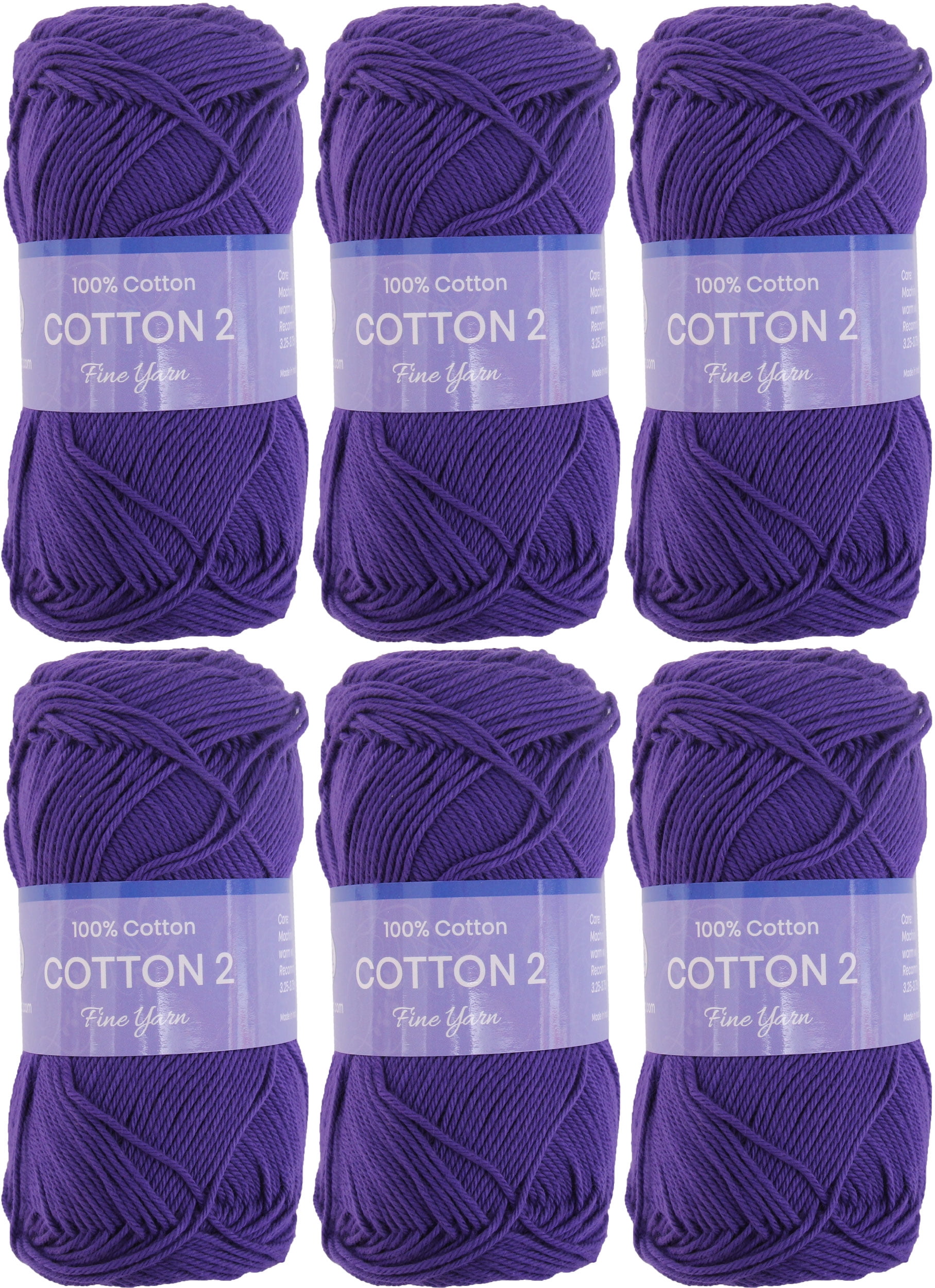 6 Pack Threadart 100% Pure Cotton Crochet Yarn Size 2 | Purple | 50 gram Skeins | Fine #2 Yarn | 165 yds per Skein