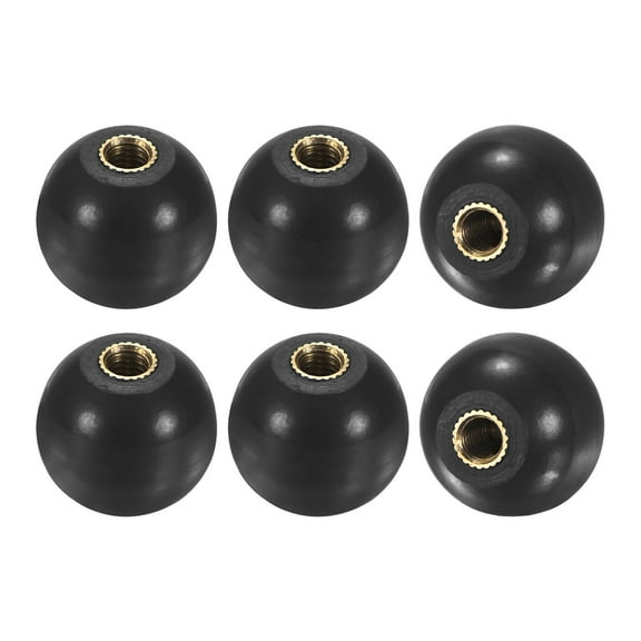 6-Pack Threaded Ball Knobs, M5 Female Thread 20mm Dia. Thermoset Ball Knob, Round Phenolic Brass Insert Lever Handle [Black]