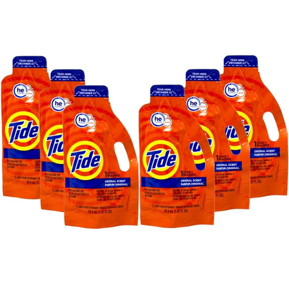 6 Pack - Tide Ultra Concentrated Laundry Detergent and Washing Soap, Travel Size, 1.31 fl oz