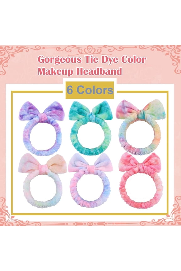 6-Pack Tie-Dye Spa Headbands, Soft Coral Fleece & Elastic Head Wrap for Women, Reusable & Absorbent for Skincare, Shower, Makeup