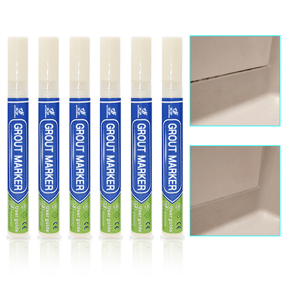 6-Pack Tile Grout Pen Repair Set, Beige, Narrow 2-5mm with Extra Tips – Waterproof Marker Grout Restorer for Wall & Floor Tile Lines