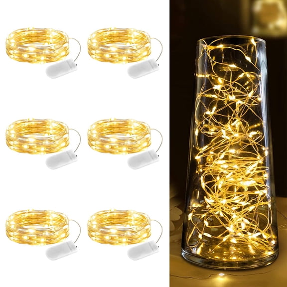 6 Pack Timer Fairy Lights Battery Opeed, 7ft 20 LED Waterproof Silver Wire Firefly Lights for DIY Crafts Wedding Table Decor Mason Jars Party, White
