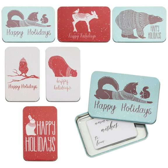 6 Pack Tin Christmas Gift Card Boxes With Lids for Stocking Stuffers, 6 Designs (5 x 3.25 In)