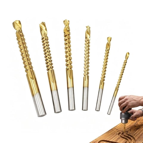 6 Pack Titanium Coated HSS Twist Drill Bits, Hex Shank Serrated Cutting Drill Bits, Hole Holesaw Tool for Plastic Metal Wood Hole, Drill Bit Woodworking Tools