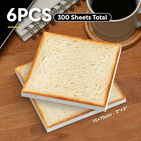 6 Pack Toast Shaped Sticky Notes, Food-Themed Memo Pads for Planner, To-Do List & Office, Bread Pattern