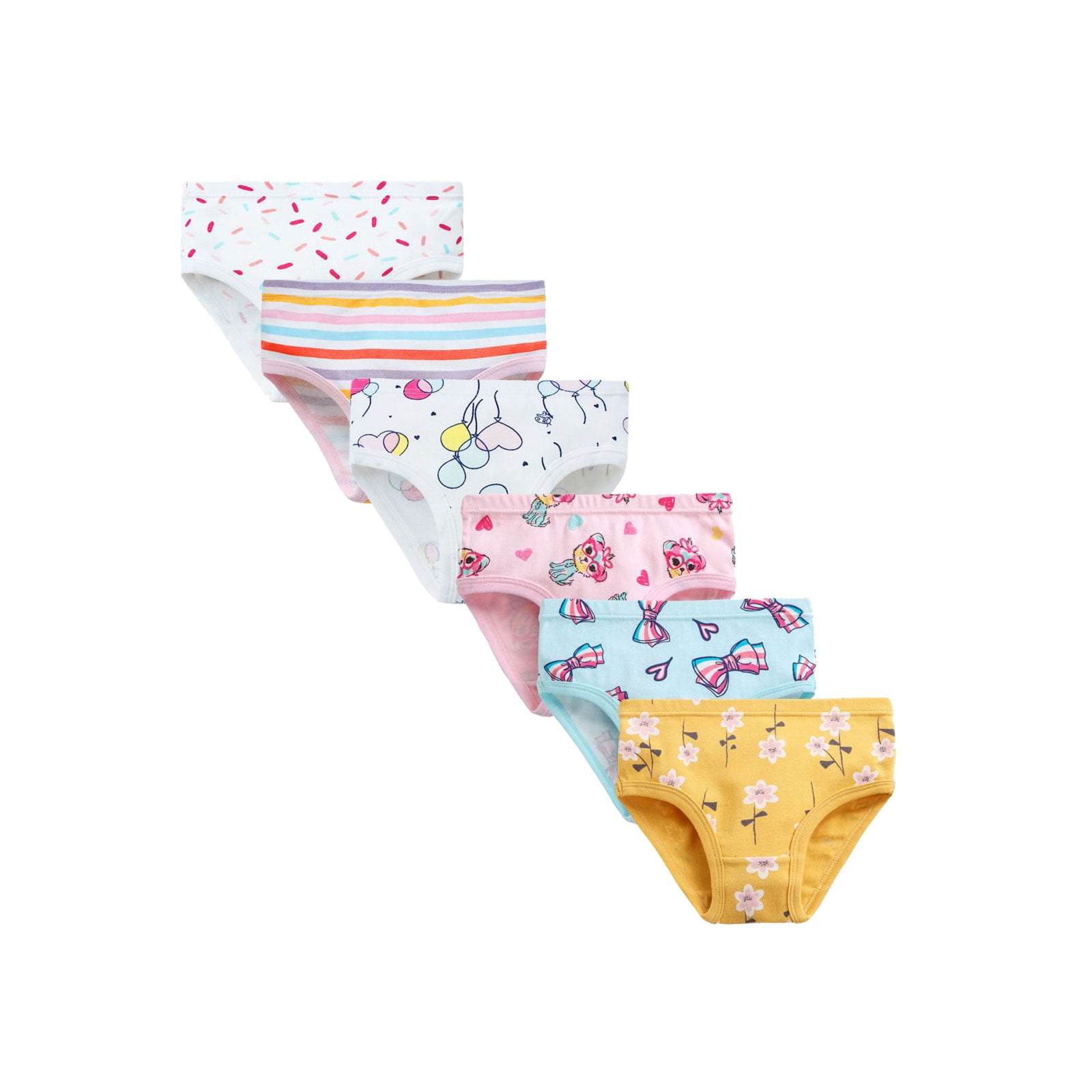 6Pack Toddler Girls Cotton Underwear Cute Print Briefs Breathable