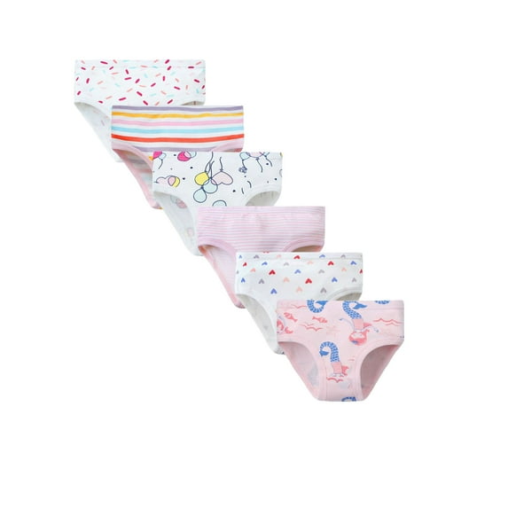 6-Pack Toddler/Little/Big Girls Soft Cotton Underwear Kids Breathable Comfort Panty Briefs Undies, 2-12 Years