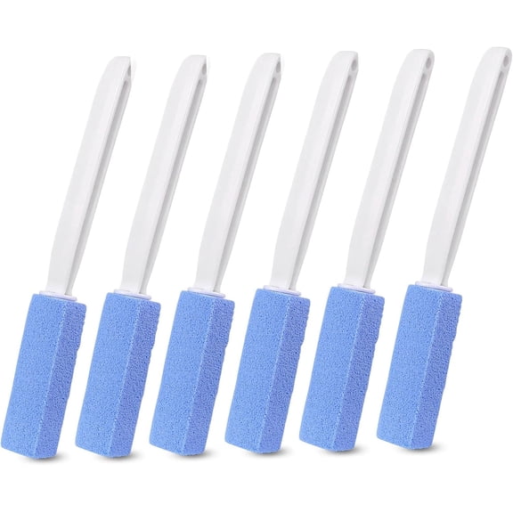 6 Pack Toilet Brushes for Bathroom Cleaning - Ergonomic 13.4 Inch Handle with Bubble Pumice Stone Head for Multi-Surface Mark Removal - Blue
