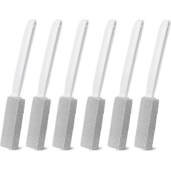 6 Pack Toilet Brushes for Bathroom Cleaning - Long Handle 13.4 Inch with Bubble Pumice Stone Head for Multi-Surface Stain Removal - Gray