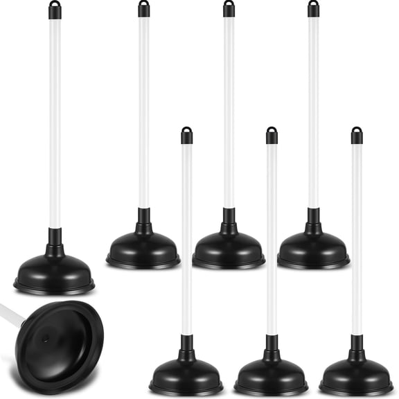 6 Pack Toilet Plungers Bulk with 19.7 Inch Long Handle Force Suction Cup Rubber Plunger for Bathroom to Fix Clogged Toilets Drains (Black)