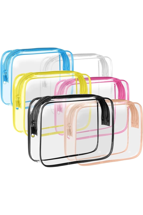 6 Pack Toiletry Bag Makeup Bag Bag, TSA Approved Clear Travel Toiletry Bag wih Zippers, Quart Size Travel Makeup Bag for Women Men, Carry Airport Airline Compliant Bag, 6 Colors