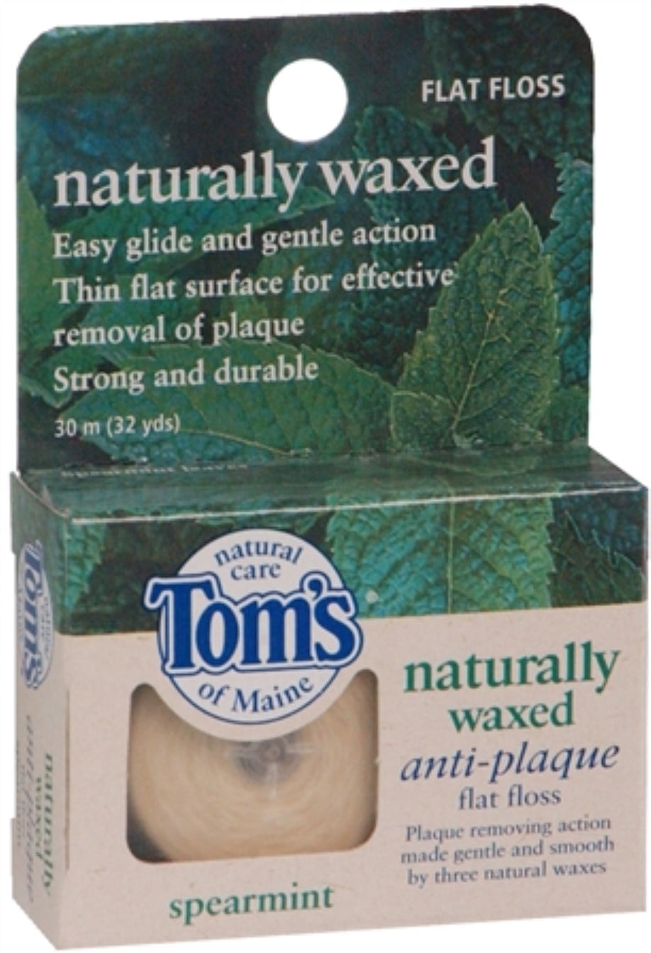 Tom's of Maine Naturally Waxed Anti-Plaque Flat Floss Spearmint 32 Yards (Pack of 6)