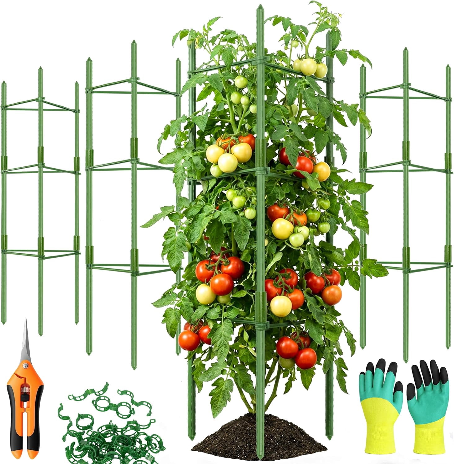 6-Pack Tomato Cage for Garden Plant Support 48 INCH Garden Stakes Adjustable Tomato Cage for Climbing Plants Pots Vegetables Flowers Fruits (6, 48 Inches)