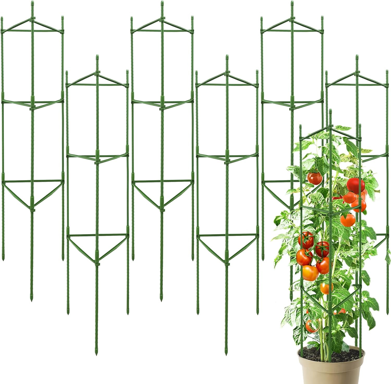 6 Pack Tomato Cages,48inches Height Adjustable Plant Support,Heavy Duty ...