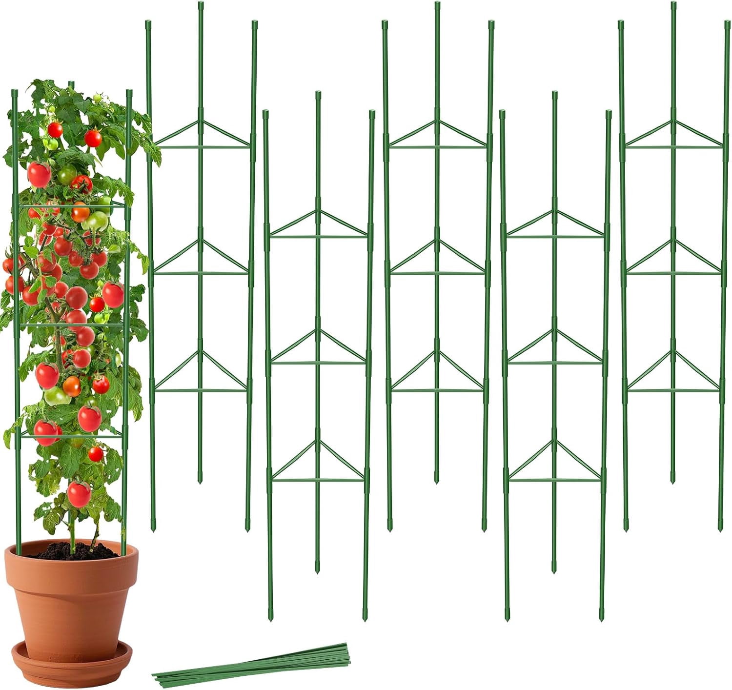 6 Pack Tomato Cages for Garden, 51in*13in Adjustable Tomatoes Plant Stakes Support Cages Trellis, Garden Trellis for Vegetable Flowers Fruits Climbing Plants- 20 Binding Wires Included