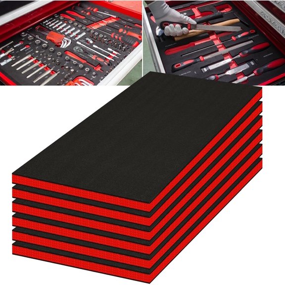 6 Pack Tool Box Foam Inserts for Cases, 22x18x1 Inch Liner Polyethylene Foams Sheets, Toolbox Kaizen Organizer and Storage Shadow (6 Pcs Foam, Red & Black)