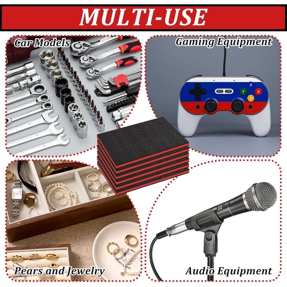 6 Pack Tool Box Foam Inserts for Cases,Tool Box Liner Polyethylene Sheets, Toolbox Kaizen Organizer and Storage Shadow(18 x 12 x 1 Inch,Red, Black) (6 Pcs Foam)$$Tools