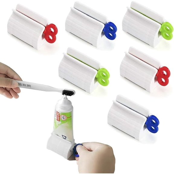 6 Pack Toothpaste Tube Squeezer Dispenser Multifunctional Tube Holder Rotate Plastic Squeezer Rollers, Manual Extruder Clip Seat Bathroom Toothpaste Rack for Facial Cleanser Cosmetics Oily Extruder