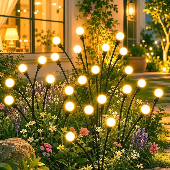 6 Pack Total 48 LED Solar Garden Lights Fairy Outdoor - Solar Firefly Lights Outdoor, Sway by Wind, Waterproof for Garden Patio Pathway Fairy Decoration (Warm White)