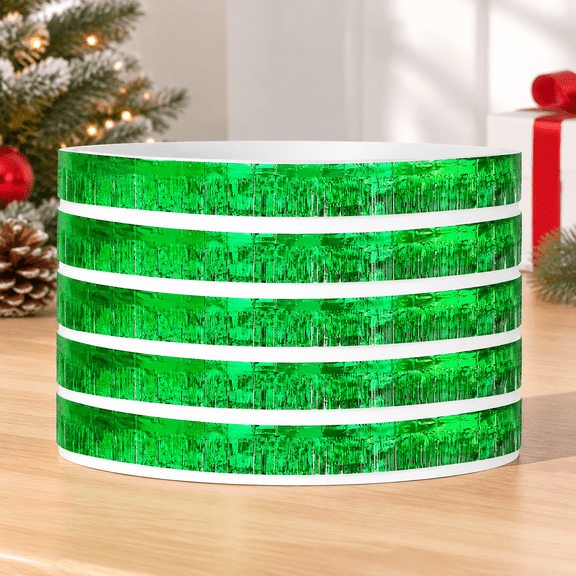 6 Pack Total 60 Feet Green Foil Fringe Garland Metallic Wall Hanging Drapes Tassel Skirting Tinsel Streamers Decorations for Parade Float Trailer Mardi Gras Party Birthday St. Patrick's Day
