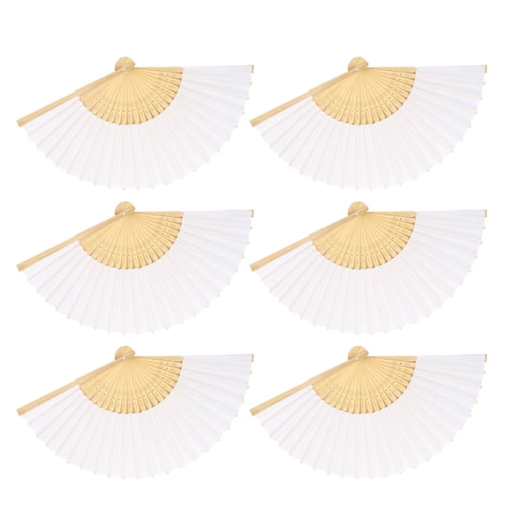 6 Pack Traditional Folding Hand Fans Blank Designs for Customizable Art Wedding Favor Dance Performances Summer Use