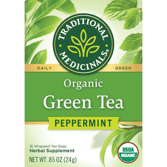 (6 Pack)Traditional Medicinals Bagged Tea, Green Tea Peppermint, 16 ct.