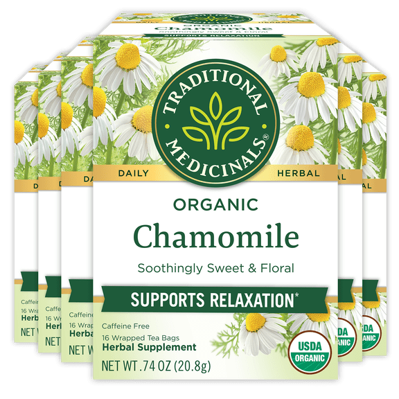 (6 pack) Traditional Medicinal Chamomile, Herbal Tea Bags, 16 Count