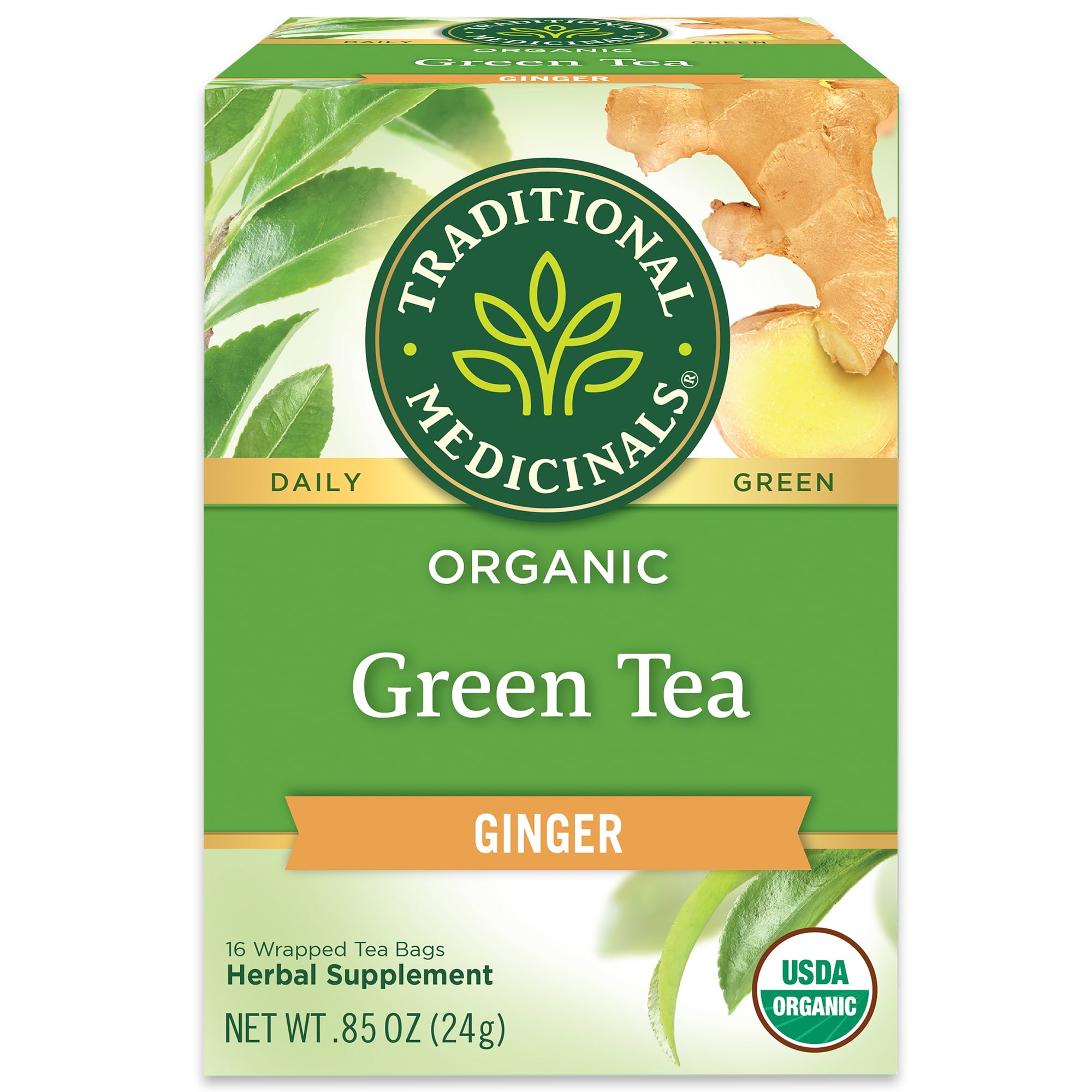(6 Pack)Traditional Medicinals Organic Green Tea Ginger Tea Bags, 16 ct.