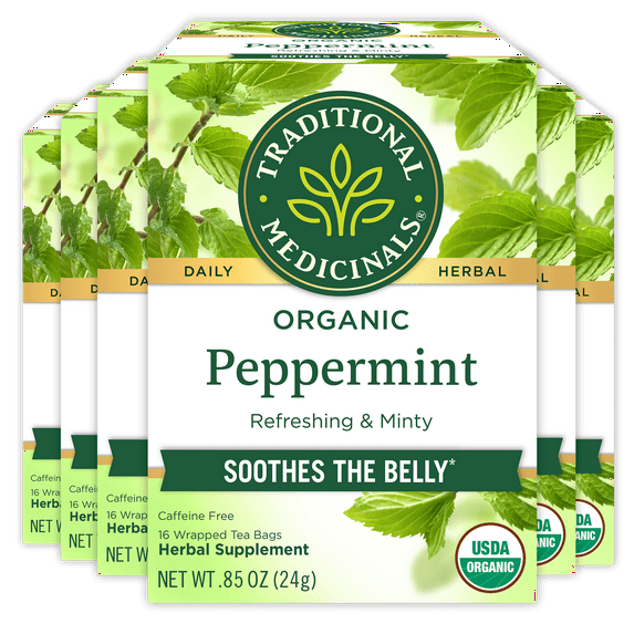 (6 pack) Traditional Medicinals Tea, Organic Peppermint, Tea Bags, 16 Count