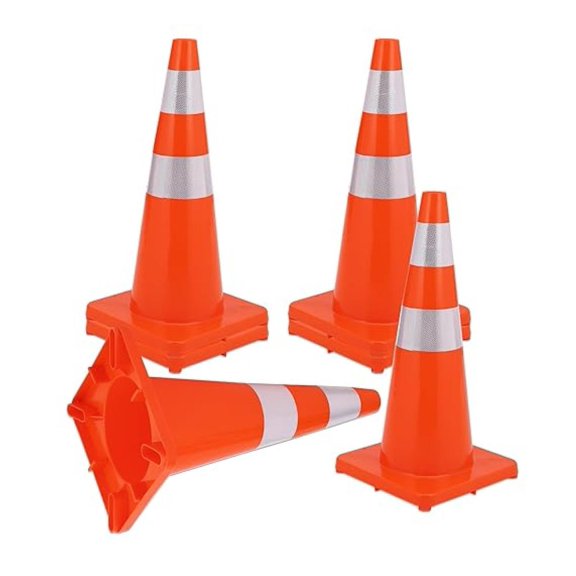 6 Pack Traffic Cones 28 inch, Safety Cones, PVC Orange Cones with Reflective Collars, Parking Training Construction Plastic Road Cones for Parking Lot, Driveway Road, Traffic Control